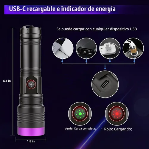Vista 11 de 365nm linterna UV recargable negro luz linterna foco ajustable