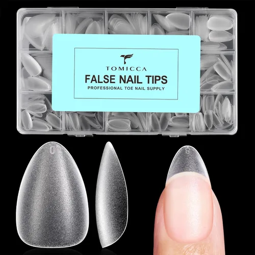 Vista 18 de TOMICCA Puntas de uñas extra cortas en forma de ataúd, 240 piezas de uñas postizas acrílicas de cobertura completa para manicura con extensión, 15