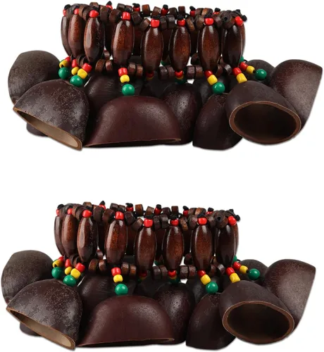 Vista 11 de Pulsera tobillera con sonajero de semillas de Cacho, 2 PCS pulsera africana shaker de cáscara de nuez, accesorios de percusión natural, instrumento