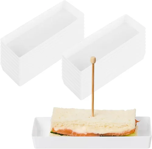 Vista 18 de Restaurantware Mini platos de degustación de 5.2 x 1.8 pulgadas, 100 platos rectangulares desechables de plástico, platos de plástico negro