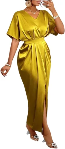 Vista 9 de Vestidos formales para mujer, con purpurina brillante, cuello en V, fiesta, cóctel, imperio, cintura envolvente, baile de graduación, S-2XL
