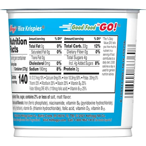 Vista 3 de Rice Krispies Taza de cereales Cold Breakfast, 8 vitaminas y minerales, una sola porción, original, taza de 1.3 onzas (1 taza)