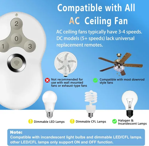 Vista 6 de Kit de control remoto universal de ventilador para Hunter, 3 velocidades con atenuador de luz Compatible con Hunter, Harbor Breeze, Hampton Bay