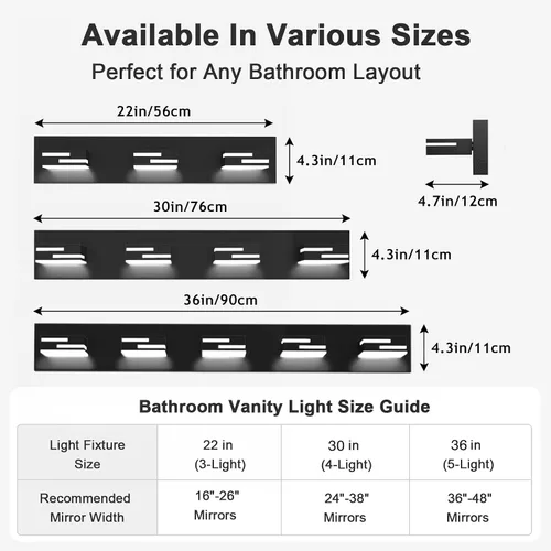 Vista 5 de Lámparas LED modernas para tocador de baño, 3 luces, 5CCT, regulables, luces de tocador negro mate para accesorios de iluminación de baño sobre