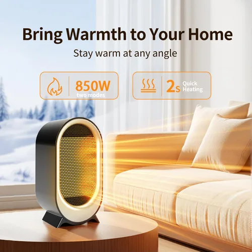 Vista 3 de Calentador de espacio pequeño para uso en interiores, calentador eléctrico portátil de cerámica PTC de 850 W con termostato, calefacción rápida 2S