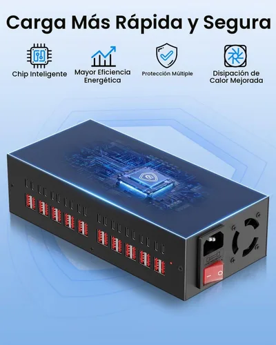 Vista 6 de Estación de carga USB~c de 300W, bloque de cargador USB de 40 puertos (20 USB A y 20 USB~C), estación de carga rápida para múltiples dispositivos