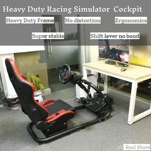 Vista 7 de Hottoby G29 Racing Simulator Cockpit with Racing Seat Steering Racing Wheel Stand Fit for Logitech G25 G27 G920 Thrustmaster Racing Simulator Seat