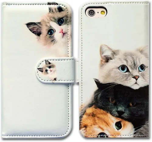 Vista 17 de Bcov Funda para iPhone SE 2022/iPhone SE 3ª Gen/iPhone SE 2020, Funda de piel con tapa de gato blanco y gato negro con ranura para tarjeta con Gato