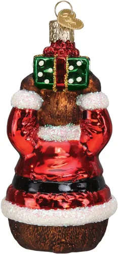 Vista 2 de Old World Christmas Adorno de cristal soplado de oso de Navidad para árbol de Navidad, decoración navideña artesanal, colección de animales de vida