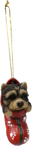 Vista 2 de Ebros Gift Figura decorativa colgante de Yorkie Yorkshire Terrier con ojos de cristal, adorable animal para mascotas, decoración festiva