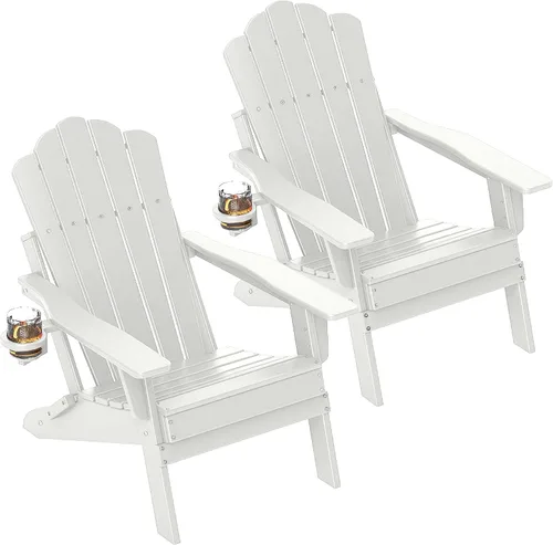 Vista 11 de FOOWIN Adirondack - Silla plegable de polietileno de alta densidad para patio con soporte para tazas, silla de plástico resistente de 400 libras