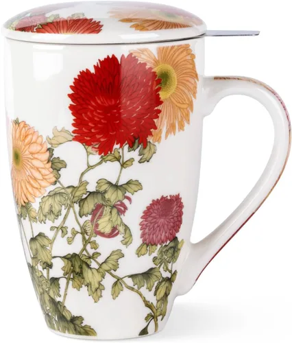 Vista 9 de AmorArc Taza de té de porcelana de 18 onzas con infusor y tapa, taza de té de hojas sueltas con colador de acero inoxidable, taza de café grande