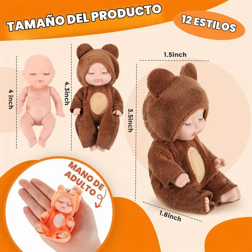 Vista 2 de Hanaive 12 Piezas Mini Muñeca Bebé Reborn Lindos Regalos de Muñecas de Navidad 4 Pulgadas Muñecas Realistas con Ropa Conjunto de Mini Muñecas