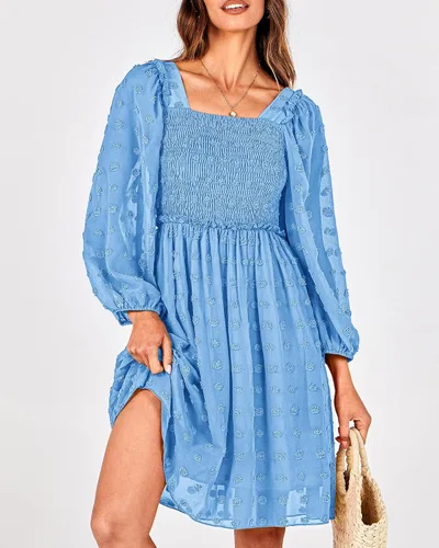 Vista 3 de BTFBM Vestidos fruncidos con cuello cuadrado para mujer, verano, otoño, manga larga, floral, lunares suizos, volantes, mini vestido bohemio