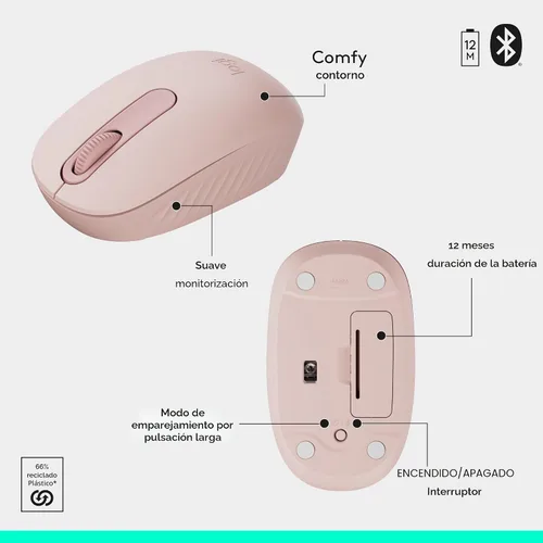 Vista 7 de Logitech MK250 Combo de Teclado y Ratón Inalámbrico Bluetooth: Conectividad Rápida y Fácil, Teclado Inalámbrico Compacto, Ratón Ambidiestro, Rosa
