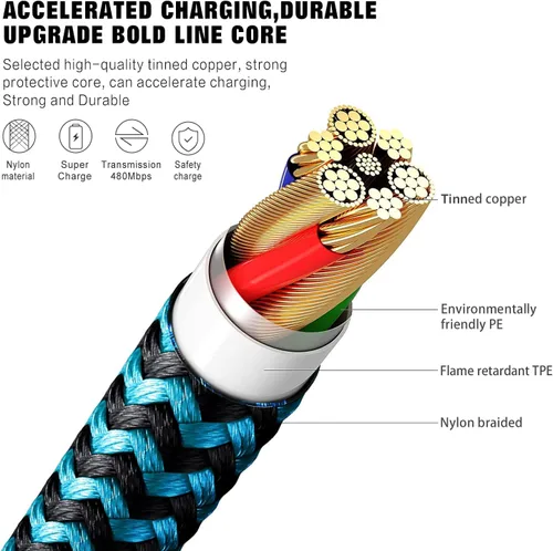 Vista 2 de SHUSEL Paquete de 3 cargadores para iPhone, cable Lightning USB de 6 pies, certificado MFi, carga rápida, nailon trenzado para iPhone, cable