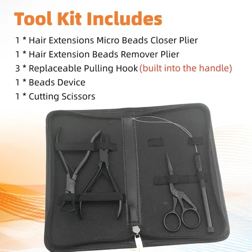 Vista 2 de Kit de herramientas de extensión de cabello, extensiones de cabello, extensiones de cabello, alicates para cerrar y quitar cuentas de microenlace