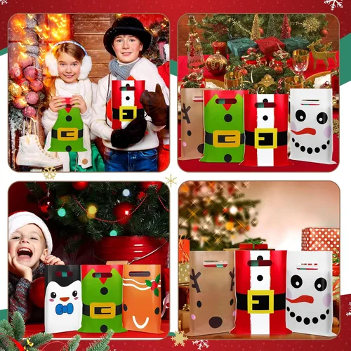 Vista 3 de Sinmoe 200 piezas bolsas de plástico de Navidad a granel, bolsa de regalo de mercancía de Navidad con asa de 9" x 12", reutilizable, bolsa
