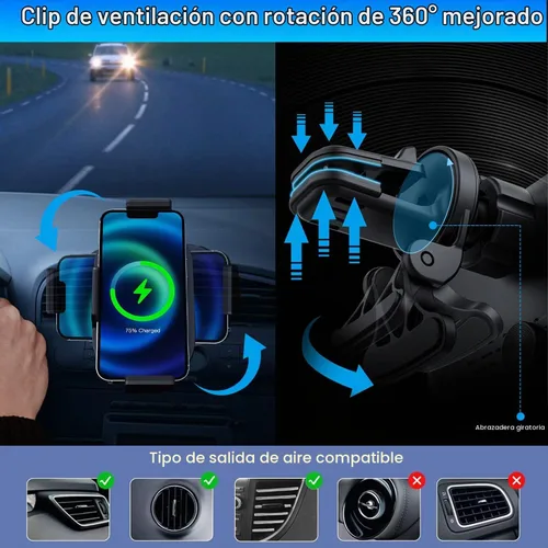 Vista 6 de Soporte de cargador de coche inalámbrico para Samsung Galaxy Z Fold 8 7,15W Negro con cargador de coche de 60 W