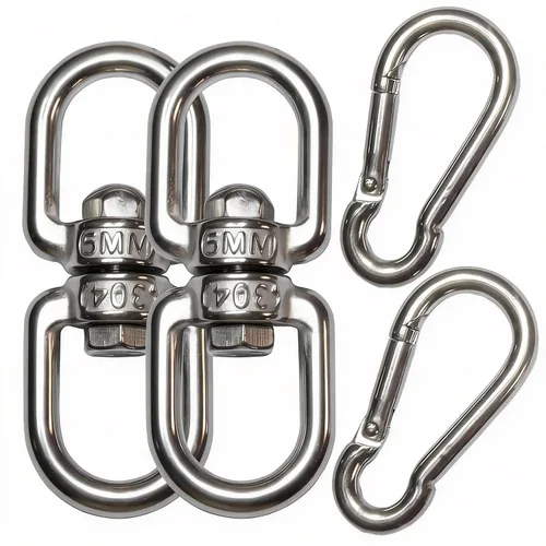 Vista 3 de Grilletes giratorios - Acero inoxidable 304, 4 ganchos giratorios M4 de doble ojo con 2 ganchos a presión para ganchos de plantas, correas de perro
