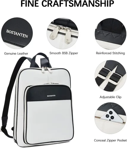 Vista 6 de BOSTANTEN Mochila de piel auténtica, bolsas de viaje casuales para mujer, Viajar