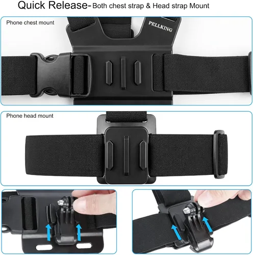 Vista 4 de PellKing Kit de Soporte de Arnés de Correa de Pecho para Teléfono Móvil y Soporte de Correa para la Cabeza para POV/VLOG, Clip de Teléfono Celular