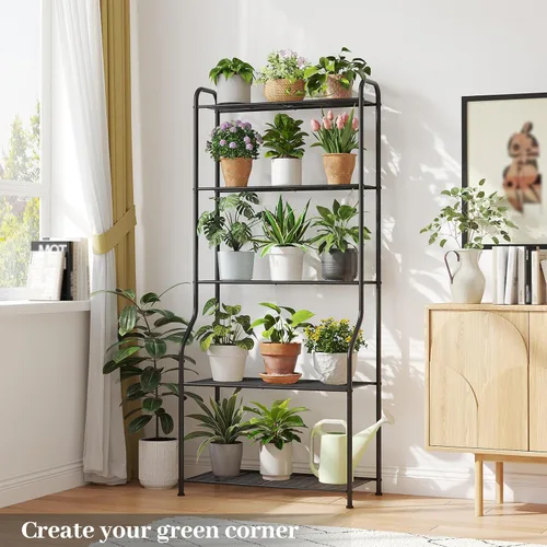 Vista 4 de Kitsanery Soporte para plantas de interior y exterior para múltiples plantas, estante de metal resistente de 5 niveles, escalera grande para jardín