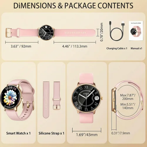 Vista 9 de Reloj inteligente LZBWOL para mujeres ultra delgado, pantalla AMOLED de 1.32", rastreador de fitness con frecuencia cardíaca, oxígeno en sangre