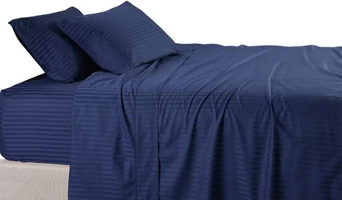 Vista 6 de Royal Tradition Damasco rayado 580 hilos, 100 % algodón tamaño Queen juego de sábanas de cama beige