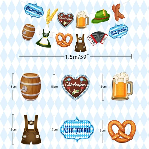 Vista 2 de 2 pancartas de Oktoberfest, guirnalda de Oktoberfest, bandera bávara, cartel de banderines de Oktoberfest, telón de fondo, accesorios de cabina