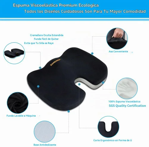 Vista 3 de SAIREIDER Cojín para Silla de Oficina, Cojín de Asiento de Automóvil, Almohadillas de Cojín de Coxis de Espuma Viscoelástica para Dolor de Coxis