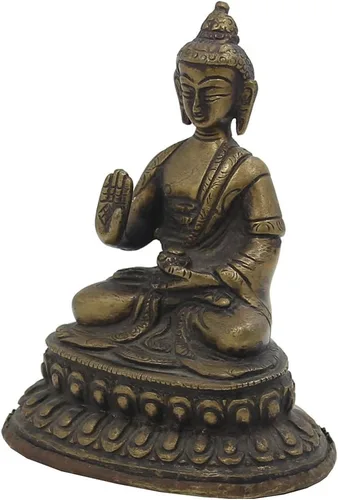Vista 2 de DharmaObjects Buda tibetano meditador de latón acabado antiguo (Buda bendición)