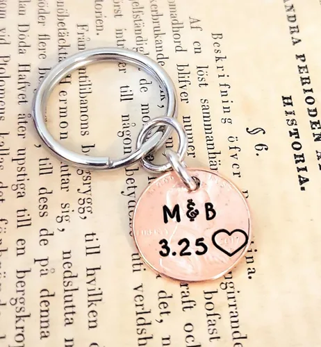 Vista 4 de Tucker's Trinkets And Treasures Personalized Anniversary Year Penny Key Chain, Anniversary Date, Name, Initials, Personalized