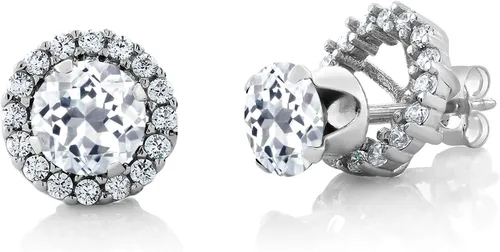Vista 111 de Gem Stone King Aretes redondos de plata de ley 925 de 0.236 in con piedra natal extraíble para mujer