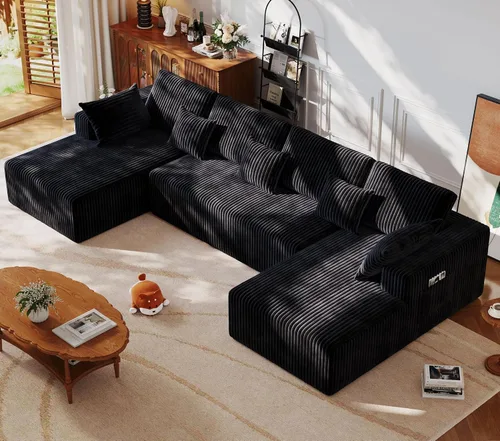 Vista 11 de Sofá seccional en forma de U de 108 pulgadas con otomana, sofá seccional modular de pana con asiento profundo, sofá modular moderno en forma de L