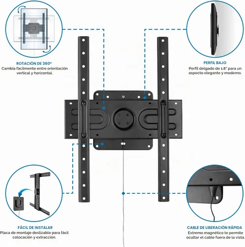 Vista 5 de Mount-It! Soporte de pared giratorio de horizontal a vertical para TV Soporte de TV vertical empotrado con rotación de 360 grados Se adapta a