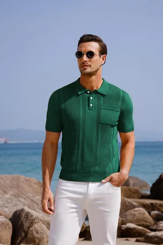 Vista 2 de GRACE KARIN Camisas polo de punto para hombre, manga corta, textura, ligeras, suéter de golf