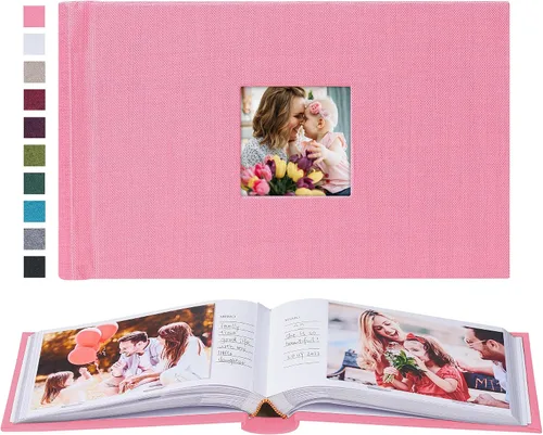 Vista 14 de Mublalbum - Pequeño álbum de fotos 4x6 con cubierta de lino y áreas de notas, libro de fotos con bolsillos verticales para boda, familia, bebé