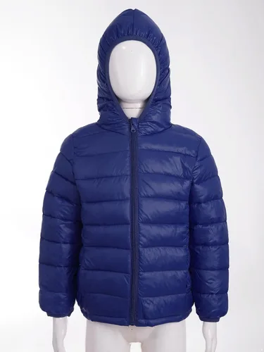 Vista 2 de Abrigo de invierno para niños y adolescentes, chaqueta acolchada de manga larga con capucha ultraligera