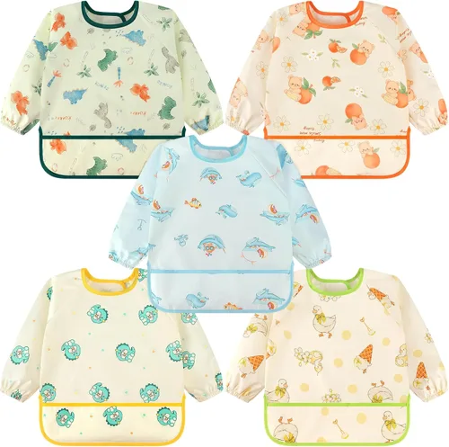 Vista 18 de Accmor 5 Pack Long Sleeve Bibs, Baby Smock Waterproof Sleeved Bib Smock for Baby Toddler 6-36 Months