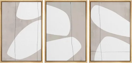 Vista 362 de SIGNFORD - Set de obras de arte en lienzo enmarcado para pared, ilustraciones abstractas de neblina del desierto en tonos neutros beige y marrón