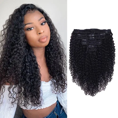 Vista 14 de Extensiones de cabello humano real rizado con clip, balayage, color marrón chocolate a rubio caramelo, 8 piezas con 18 clips, 4.23 oz/juego