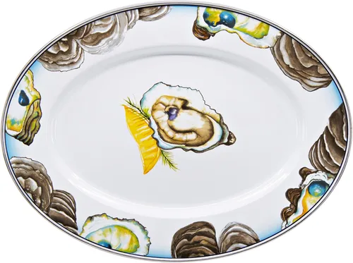Vista 14 de Golden Rabbit Enamelware Oval Platter, 12 x 16in, Aegean Sevilla