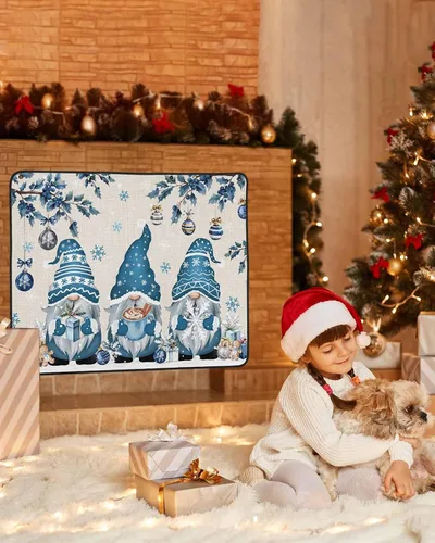 Vista 2 de Cubierta magnética azul para chimenea, detiene la pérdida de calor, pantalla de chimenea para interiores, bolas de gnomos de Navidad, árbol de copo