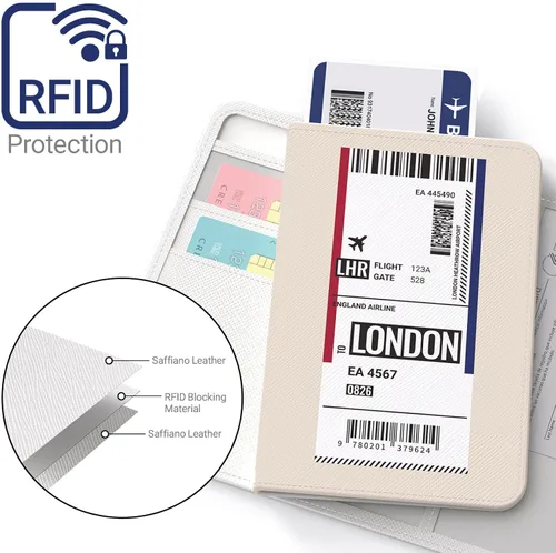 Vista 2 de JUST4YOU Funda para pasaporte y tarjeta de vacunación con bloqueo RFID para pasaporte de viaje, Londres, Moderno