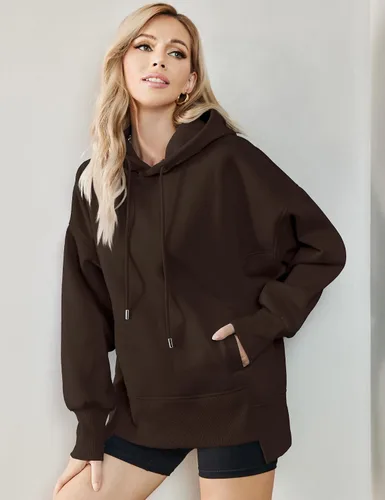 Vista 2 de AKEWEI Sudaderas de gran tamaño para mujer, holgadas, casuales, con forro polar con bolsillo