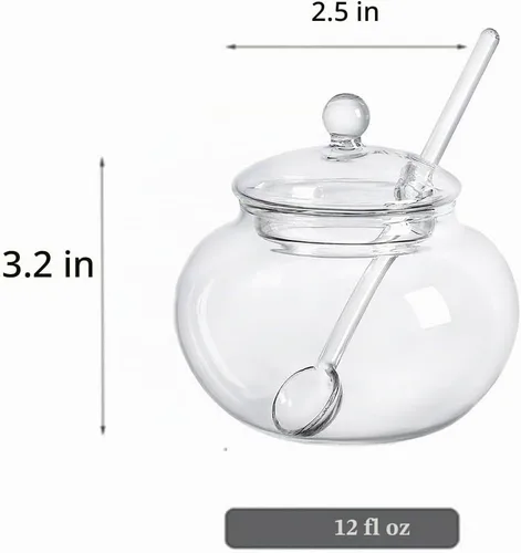 Vista 2 de 123Arts Azucarero de vidrio transparente con tapa y cuchara para servir azúcar, 8 onzas
