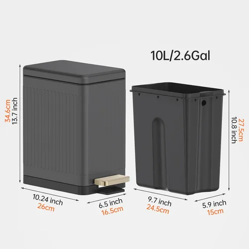 Vista 5 de Mbillion Cubo de basura para baño con tapa - Cubo de basura delgado de acero inoxidable con pedal - Papelera de metal - Cubo de basura rectangular