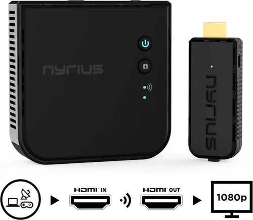 Vista 2 de Nyrius Aries Prime - Transmisor y receptor de video inalámbrico HDMI para transmisión de video HD 1080p 3D y audio digital desde laptop, PC, cable