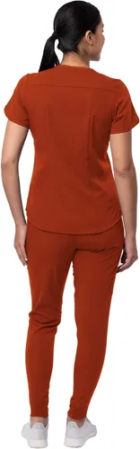 Vista 2 de Adar Pro - Conjunto moderno de ropa quirúrgica atlética para mujer Camiseta quirúrgica moderna con cuello en V y pantalones quirúrgicos de yoga
